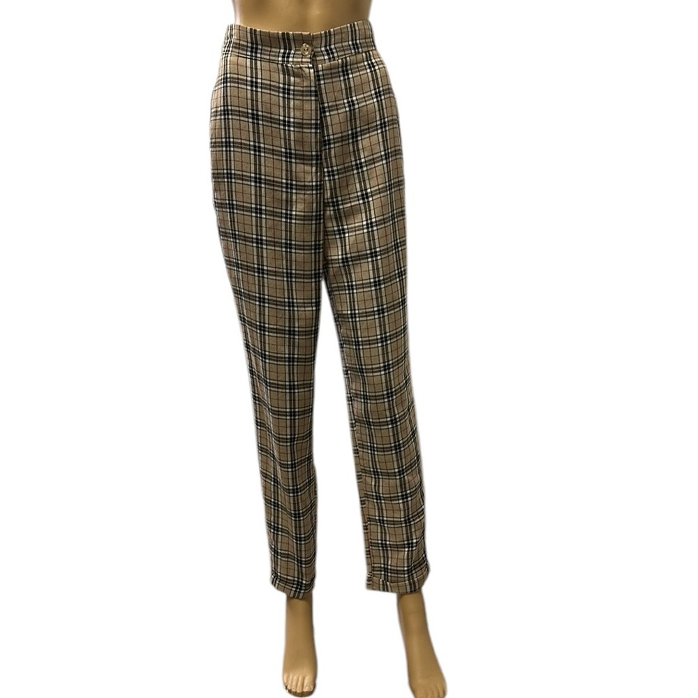 Nasty Gal Collection Lets take a Rain Check Plaid Tapered High Rise Cuffed Pants